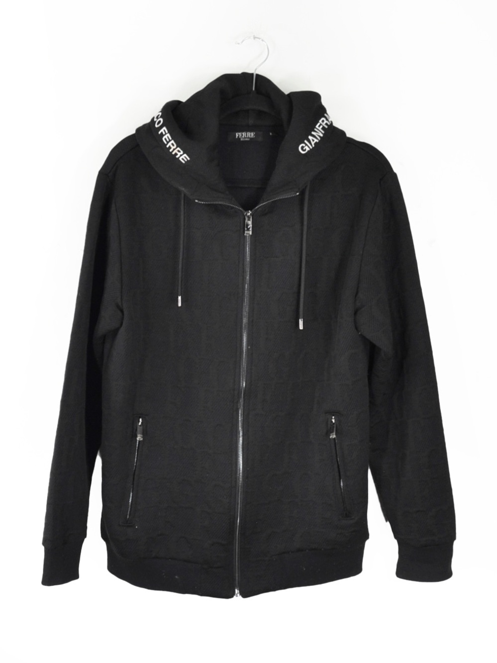 GF Gianfranco Ferré Jacquard Logo Monogram Zipup Hoodie Sweater Jacket